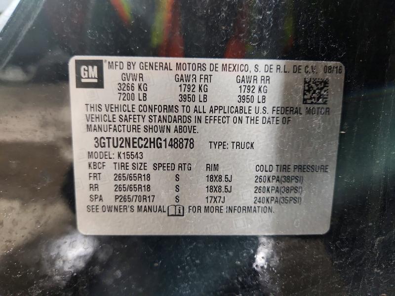Продаж на аукціоні авто 2017 Gmc Sierra, vin: 3GTU2NEC2HG148878, номер лоту: 49130386