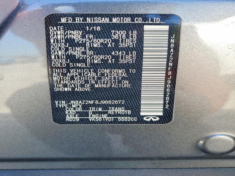 Aukcja sprzedaży 2018 Infiniti Qx80, vin: JN8AZ2NF8J9662672, numer aukcji: 49448136