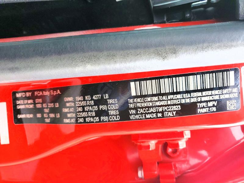 2015 Jeep Renegade მანქანა იყიდება აუქციონზე, vin: ZACCJABT9FPC22823, აუქციონის ნომერი: 48668016