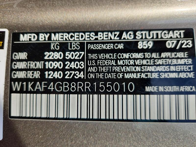 Продажа на аукционе авто 2024 Mercedes-benz C, vin: W1KAF4GB8RR155010, номер лота: 50152886