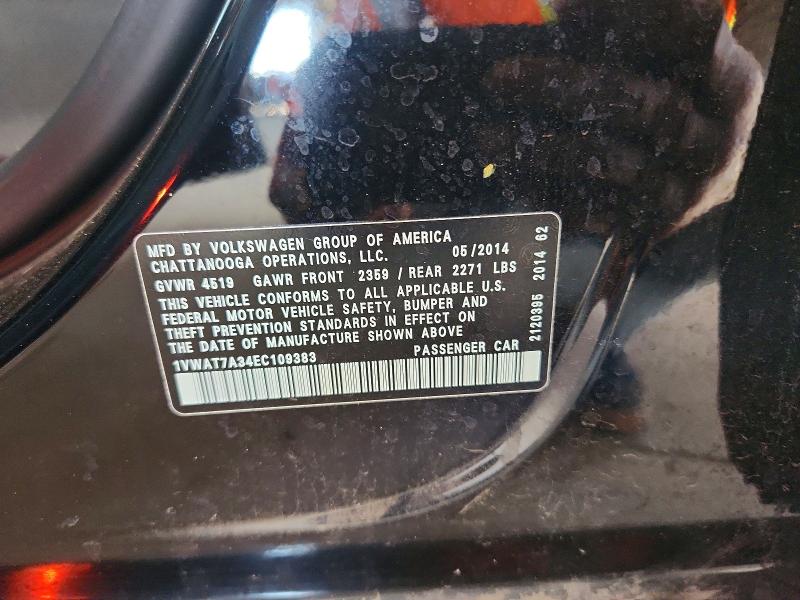 Auction sale of the 2014 Volkswagen Passat, vin: 1VWAT7A34EC109383, lot number: 51347146