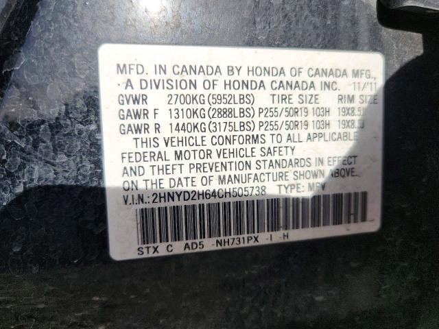 Aukcja sprzedaży 2012 Acura Mdx, vin: 2HNYD2H64CH505738, numer aukcji: 50668566