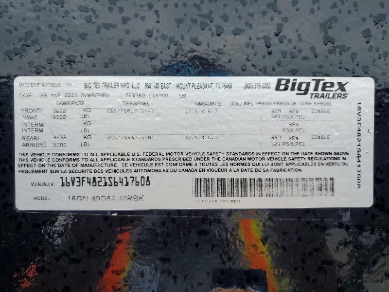 Продажа на аукционе авто 2025 Big Tex Trailer, vin: 16V3F4821S6417608, номер лота: 48997986