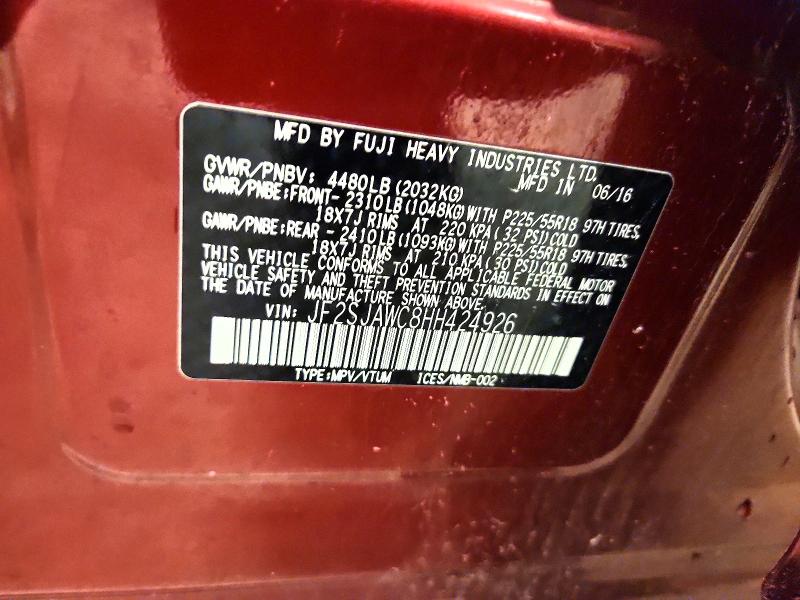 2017 Subaru Forester მანქანა იყიდება აუქციონზე, vin: JF2SJAWC8HH424926, აუქციონის ნომერი: 51419346
