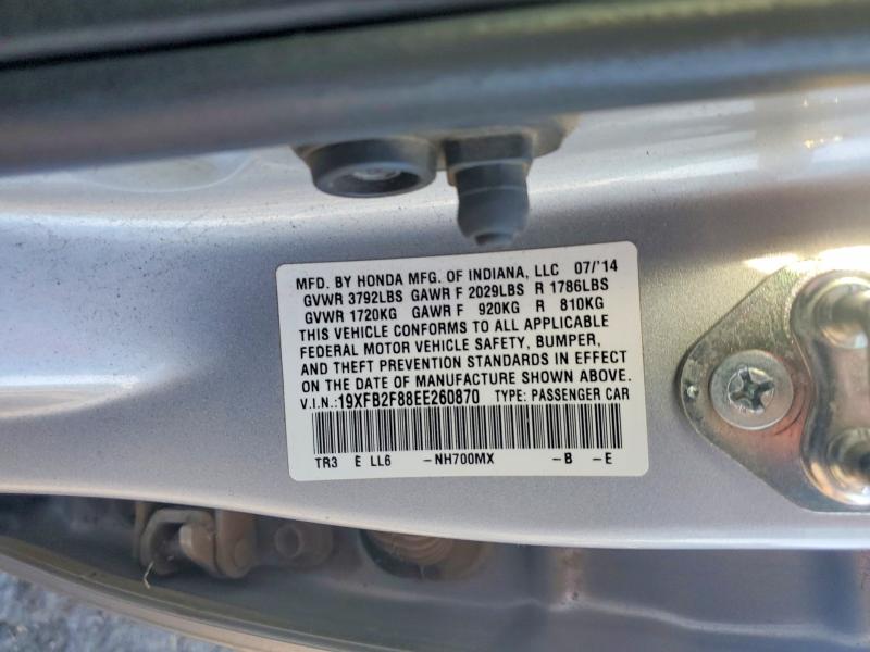 Продаж на аукціоні авто 2014 Honda Civic, vin: 19XFB2F88EE260870, номер лоту: 50506296