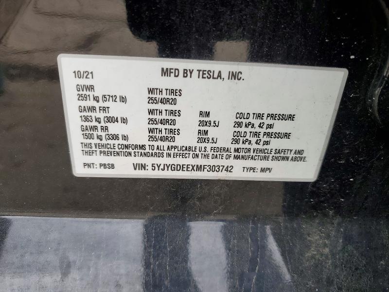 Aukcja sprzedaży 2021 Tesla Model Y, vin: 5YJYGDEEXMF303742, numer aukcji: 49516126