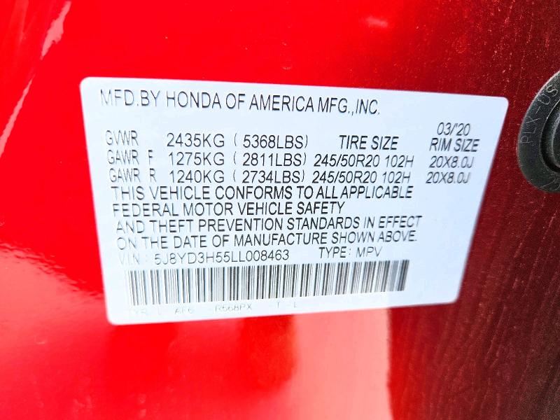 Aukcja sprzedaży 2020 Acura Mdx, vin: 5J8YD3H55LL008463, numer aukcji: 51182066