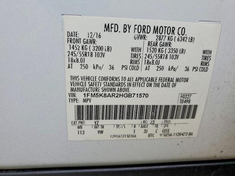 Продаж на аукціоні авто 2017 Ford Explorer, vin: 1FM5K8AR2HGB71570, номер лоту: 51559746