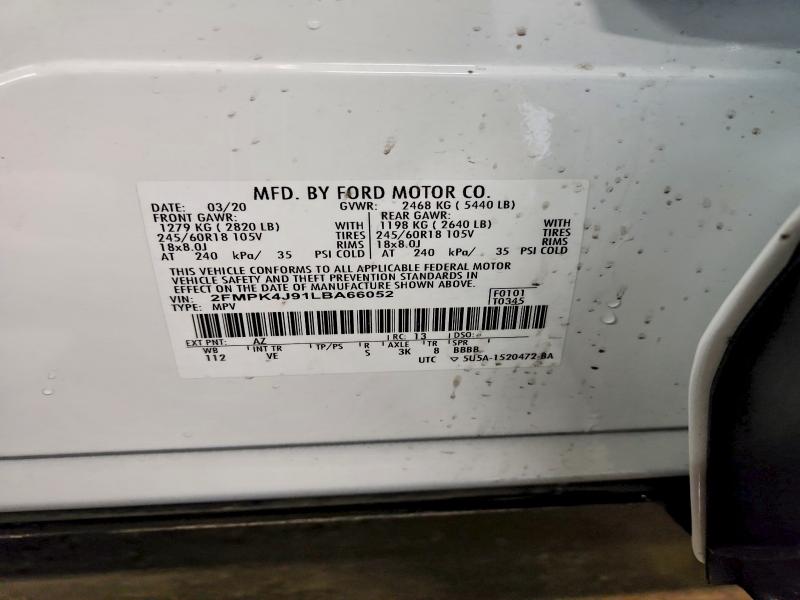 50320966 :رقم المزاد ، 2FMPK4J91LBA66052 vin ، 2020 Ford Edge مزاد بيع