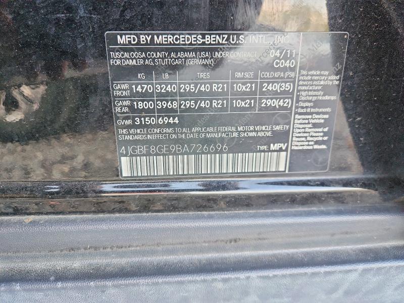 49616446 :رقم المزاد ، 4JGBF8GE9BA726696 vin ، 2011 Mercedes-benz Gl مزاد بيع