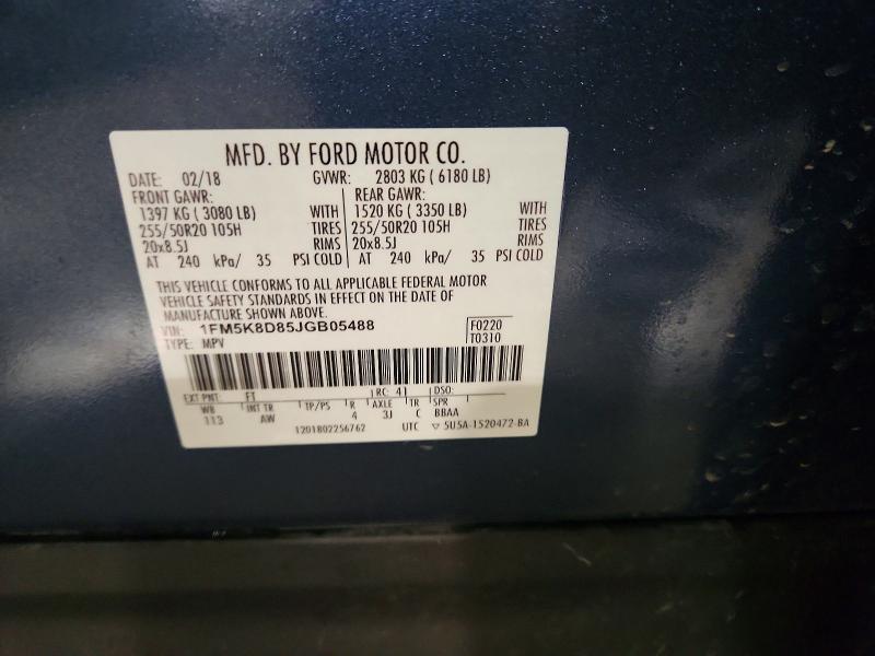 2018 Ford Explorer მანქანა იყიდება აუქციონზე, vin: 1FM5K8D85JGB05488, აუქციონის ნომერი: 48177226