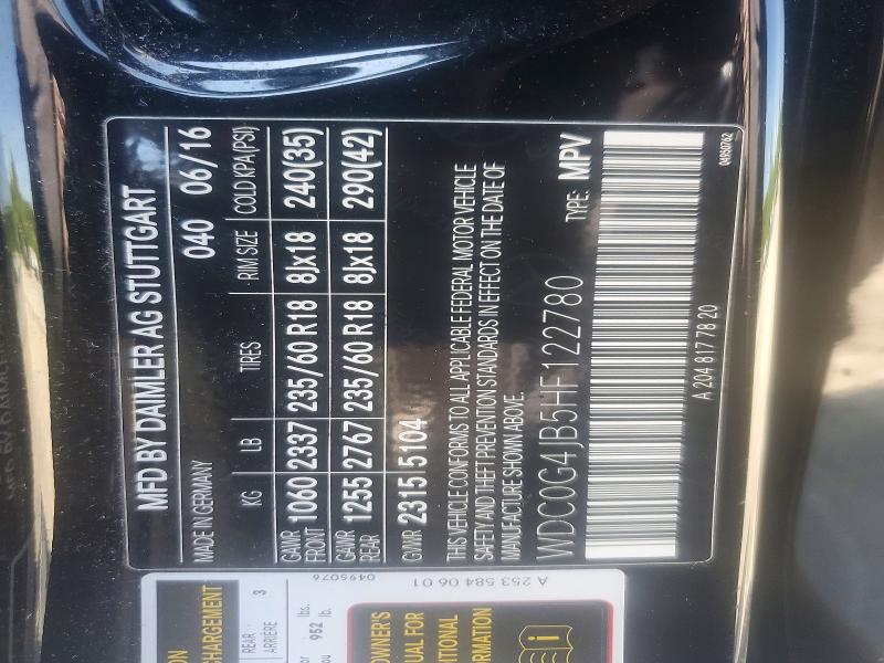 49315606 :رقم المزاد ، WDC0G4JB5HF122780 vin ، 2017 Mercedes-benz Glc مزاد بيع