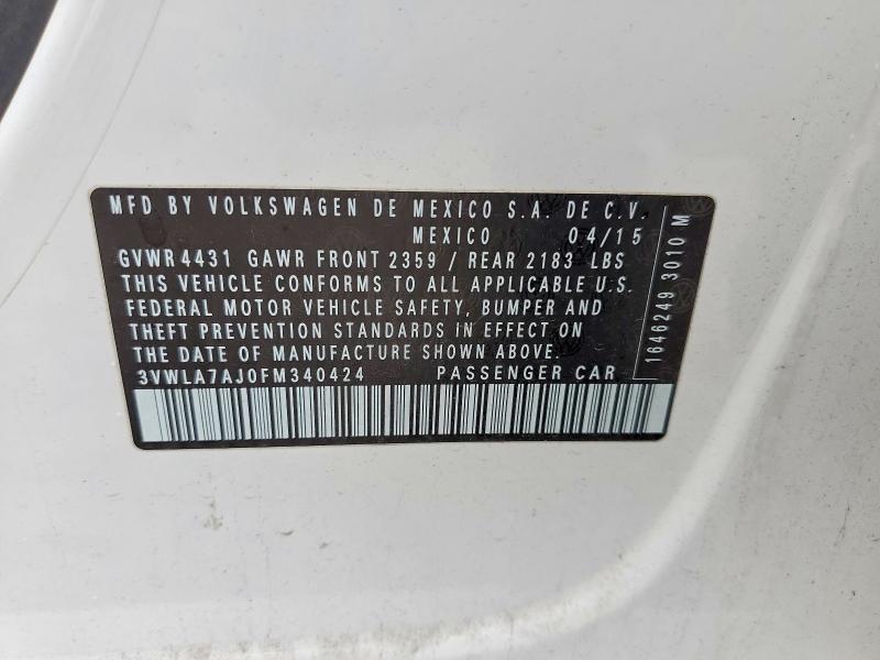 Aukcja sprzedaży 2015 Volkswagen Jetta, vin: 3VWLA7AJ0FM340424, numer aukcji: 51373366