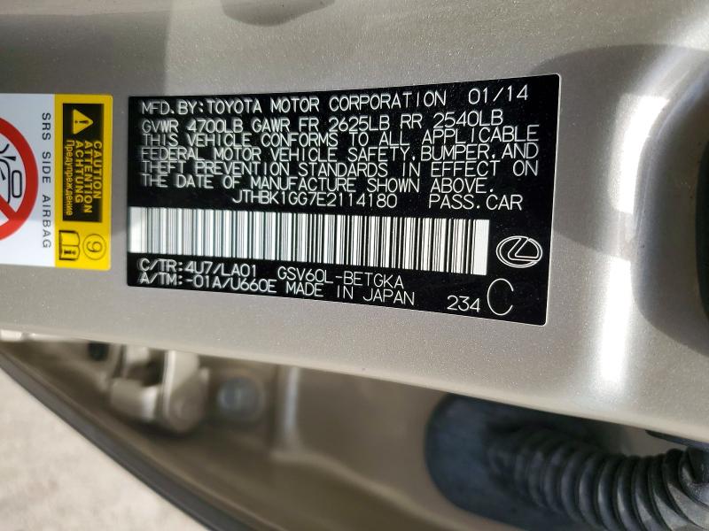 2014 Lexus Es მანქანა იყიდება აუქციონზე, vin: JTHBK1GG7E2114180, აუქციონის ნომერი: 51113846
