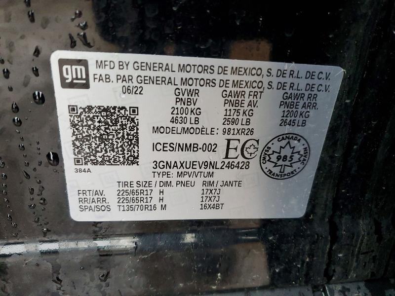 48509906 :رقم المزاد ، 3GNAXUEV9NL246428 vin ، 2022 Chevrolet Equinox مزاد بيع
