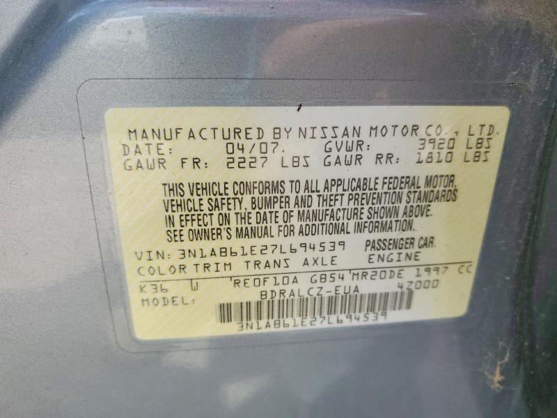 Aukcja sprzedaży 2007 Nissan Sentra, vin: 3N1AB61E27L694539, numer aukcji: 49718456