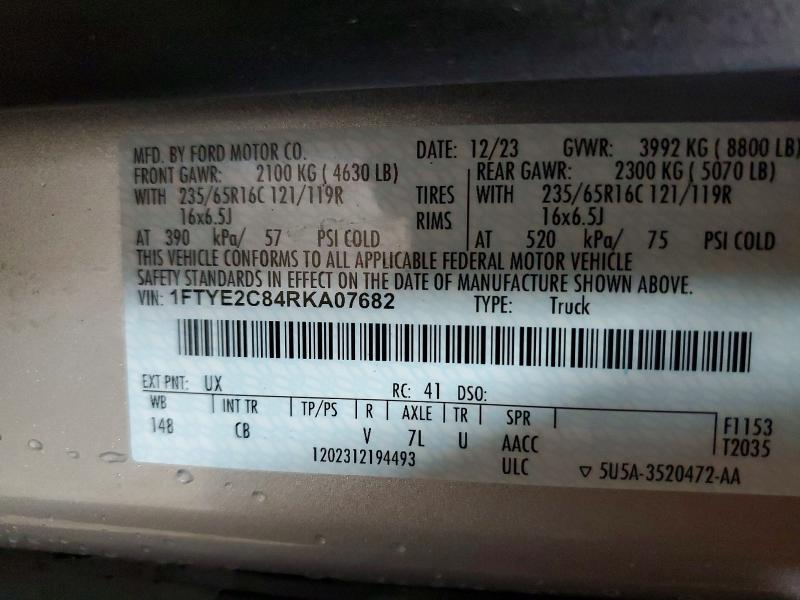 2024 Ford Transit მანქანა იყიდება აუქციონზე, vin: 1FTYE2C84RKA07682, აუქციონის ნომერი: 51434956