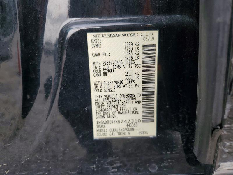 Aukcja sprzedaży 2019 Nissan Frontier, vin: 1N6AD0ER7KN747310, numer aukcji: 46778186