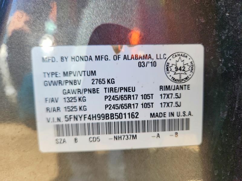 Продаж на аукціоні авто 2011 Honda Pilot, vin: 5FNYF4H99BB501162, номер лоту: 50329306