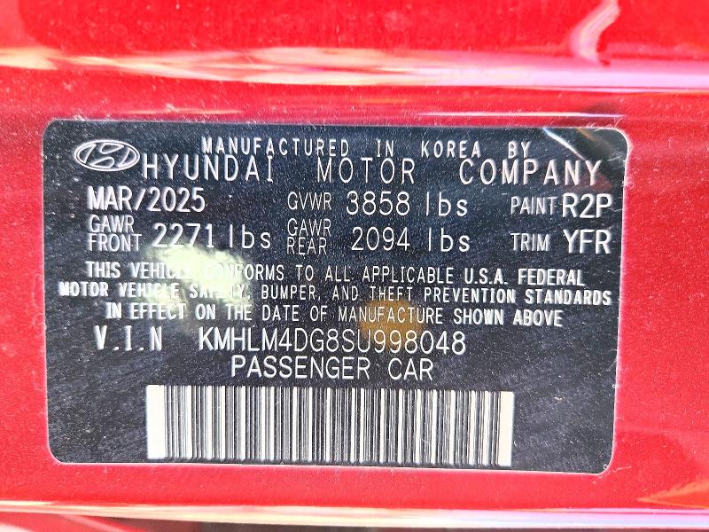 2025 Hyundai Elantra მანქანა იყიდება აუქციონზე, vin: KMHLM4DG8SU998048, აუქციონის ნომერი: 50233776