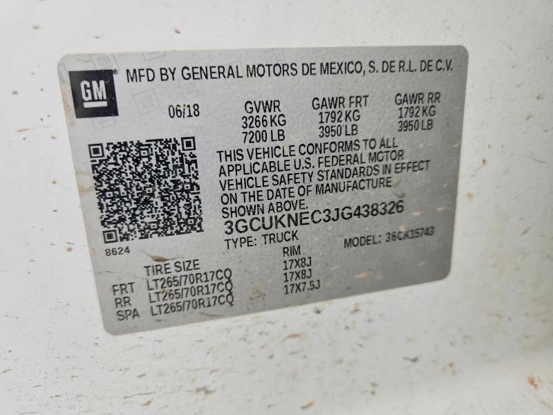 2018 Chevrolet Silverado მანქანა იყიდება აუქციონზე, vin: 3GCUKNEC3JG438326, აუქციონის ნომერი: 51448356