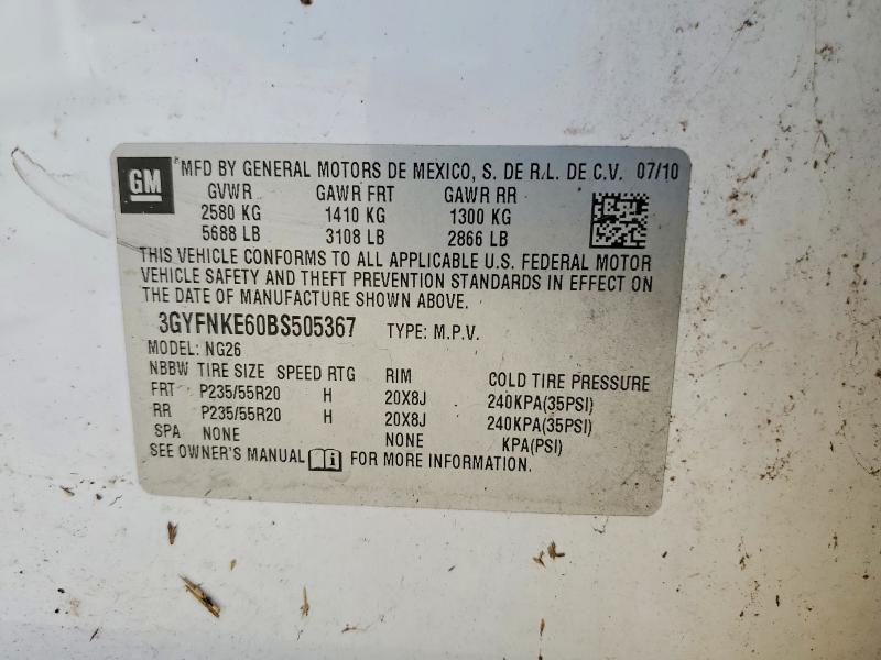 48513706 :رقم المزاد ، 3GYFNKE60BS505367 vin ، 2011 Cadillac Srx مزاد بيع