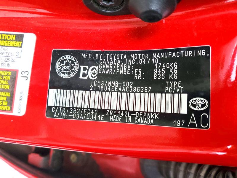 Продажа на аукционе авто 2010 Toyota Corolla, vin: 2T1BU4EE4AC386387, номер лота: 47429676