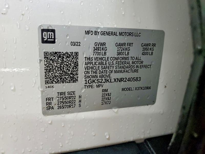Продаж на аукціоні авто 2022 Gmc Yukon Xl, vin: 1GKS2JKLXNR240583, номер лоту: 49073526