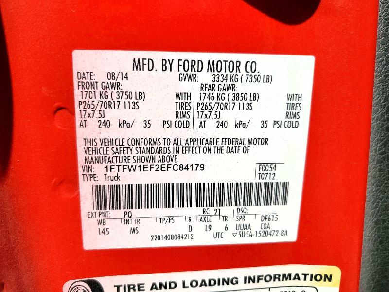 Продажа на аукционе авто 2014 Ford F150, vin: 1FTFW1EF2EFC84179, номер лота: 48803676