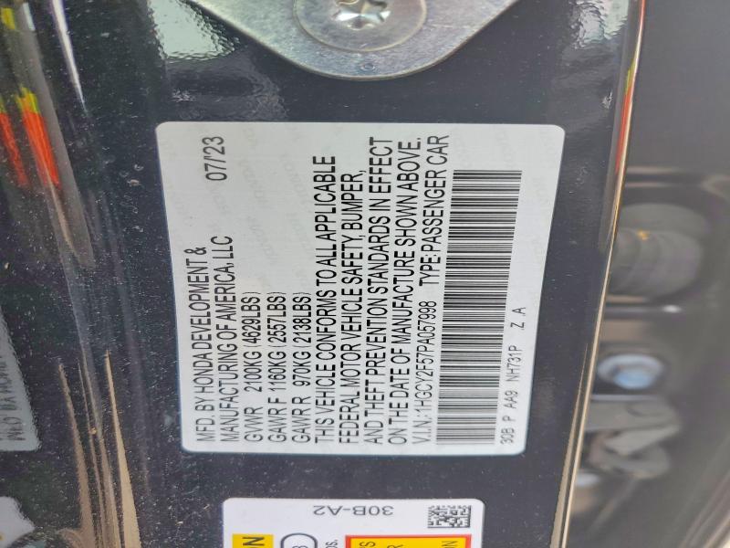 2023 Honda Accord მანქანა იყიდება აუქციონზე, vin: 1HGCY2F57PA057998, აუქციონის ნომერი: 50101576