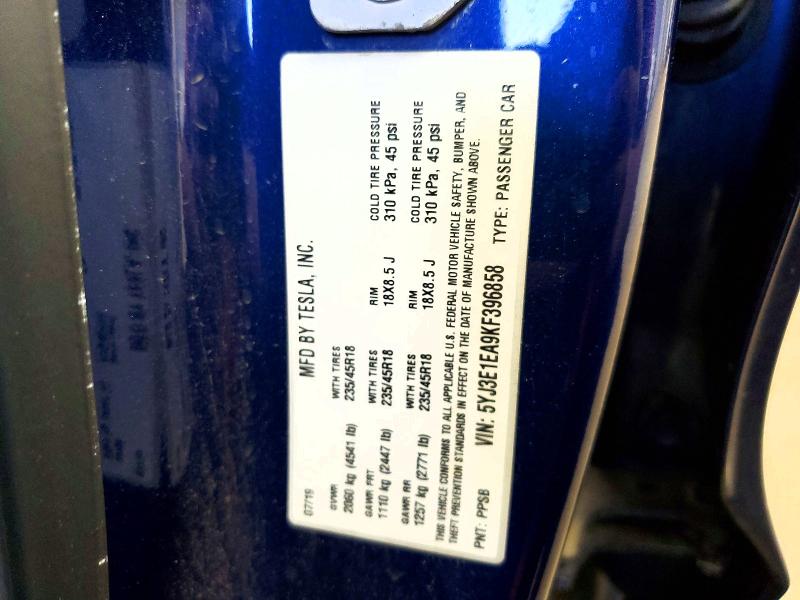 Aukcja sprzedaży 2019 Tesla Model 3, vin: 5YJ3E1EA9KF396858, numer aukcji: 47944066