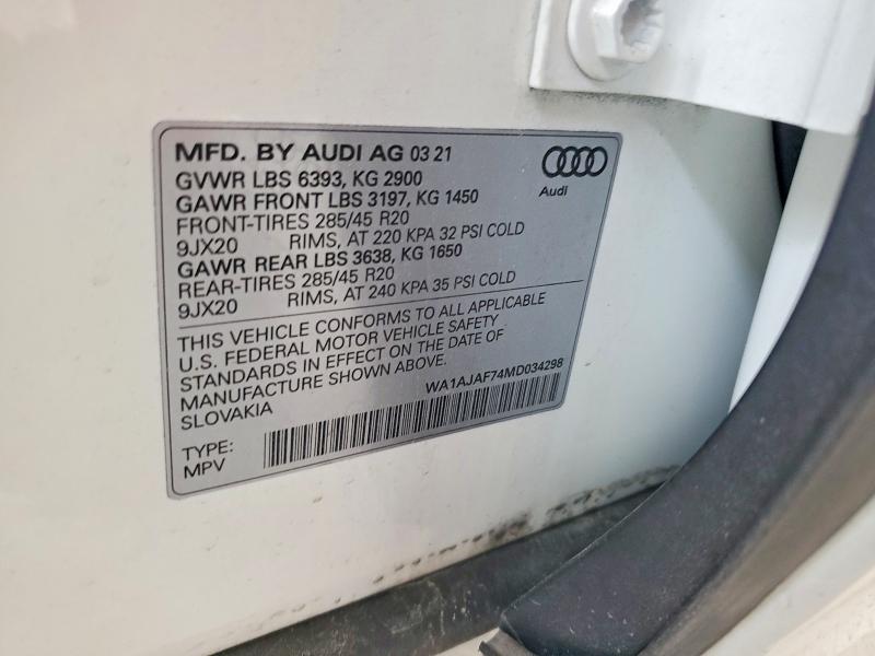 Aukcja sprzedaży 2021 Audi Q7, vin: WA1AJAF74MD034298, numer aukcji: 49279506