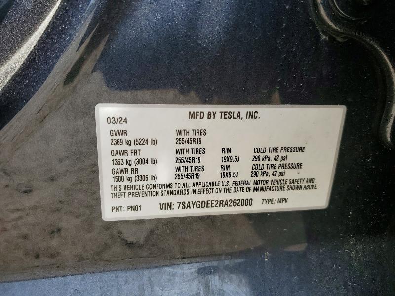 Продажа на аукционе авто 2024 Tesla Model Y, vin: 7SAYGDEE2RA262000, номер лота: 48989096
