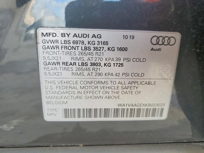Aukcja sprzedaży 2019 Audi E-tron, vin: WA1VAAGEXKB023023, numer aukcji: 48341626