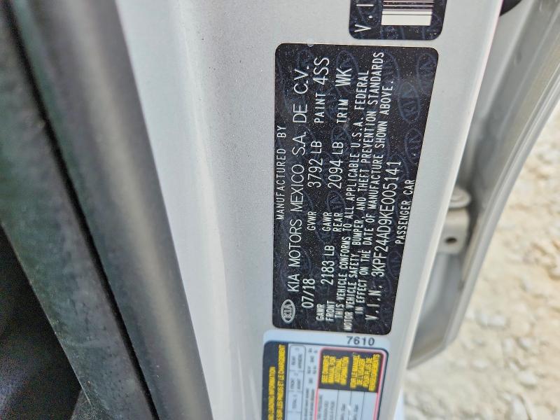 50905106 :رقم المزاد ، 3KPF24AD9KE005141 vin ، 2019 Kia Forte مزاد بيع