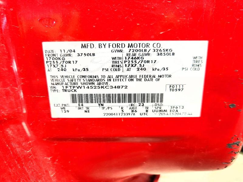 Продаж на аукціоні авто 2005 Ford F150, vin: 1FTPW14525KC34872, номер лоту: 50075506
