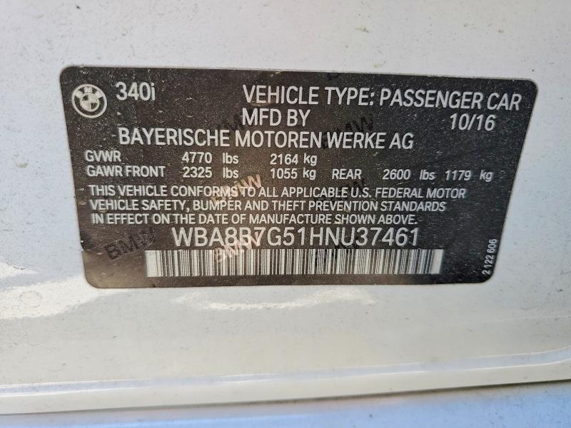 Продажа на аукционе авто 2017 Bmw 340, vin: WBA8B7G51HNU37461, номер лота: 50736806
