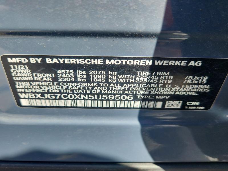 51145476 :رقم المزاد ، WBXJG7C0XN5U59506 vin ، 2022 Bmw X1 مزاد بيع