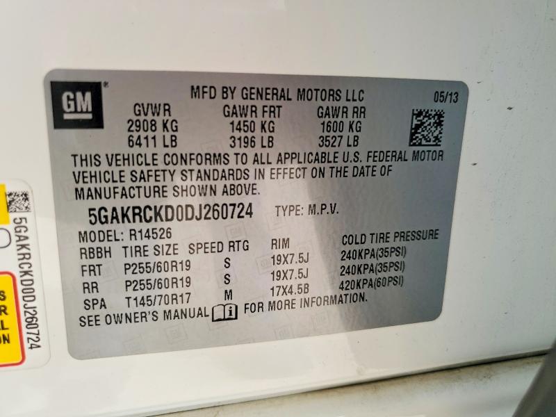 Продаж на аукціоні авто 2013 Buick Enclave, vin: 5GAKRCKD0DJ260724, номер лоту: 48644366