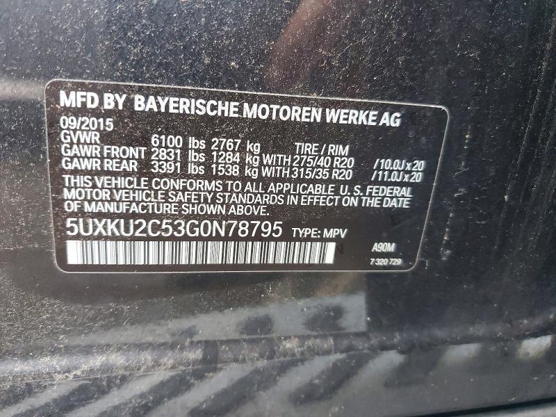48579616 :رقم المزاد ، 5UXKU2C53G0N78795 vin ، 2016 Bmw X6 مزاد بيع