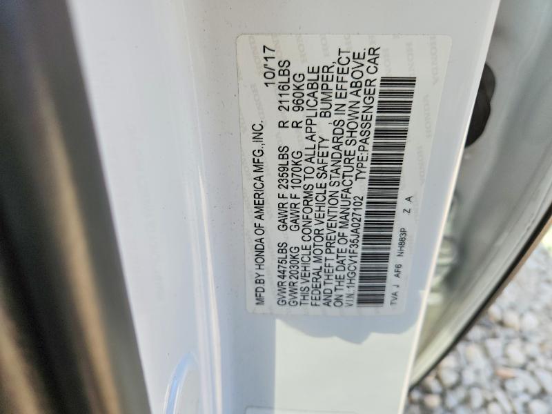 2018 Honda Accord მანქანა იყიდება აუქციონზე, vin: 1HGCV1F35JA027102, აუქციონის ნომერი: 49780226