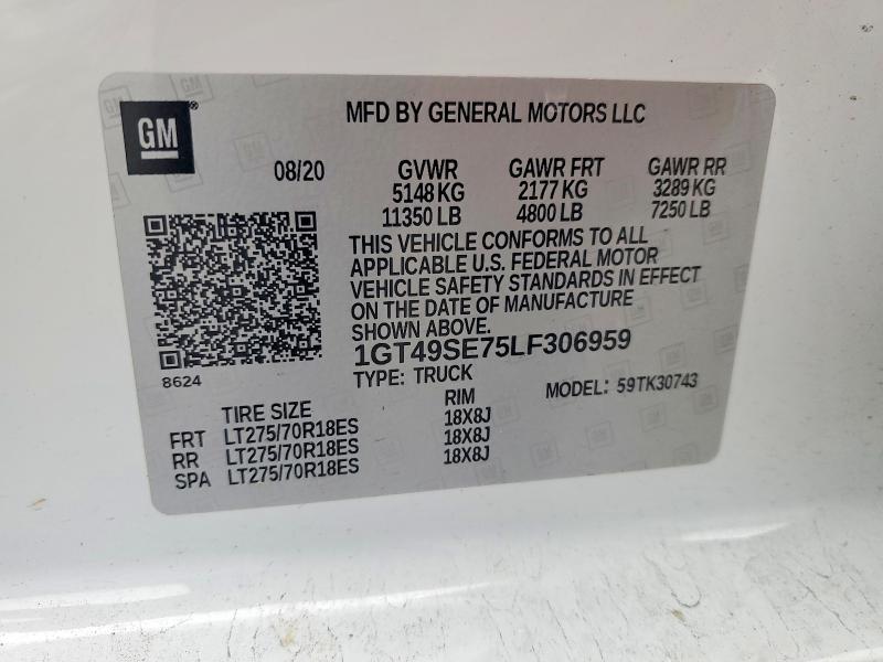 Aukcja sprzedaży 2020 Gmc Sierra, vin: 1GT49SE75LF306959, numer aukcji: 50237356