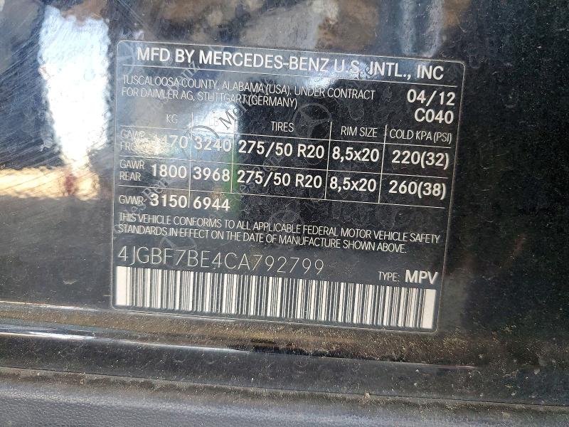 Aukcja sprzedaży 2012 Mercedes-benz Gl, vin: 4JGBF7BE4CA792799, numer aukcji: 49502016