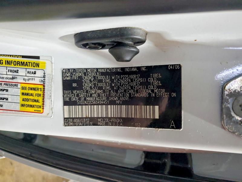 Aukcja sprzedaży 2006 Toyota Sienna, vin: 5TDZA22C56S494451, numer aukcji: 51689396