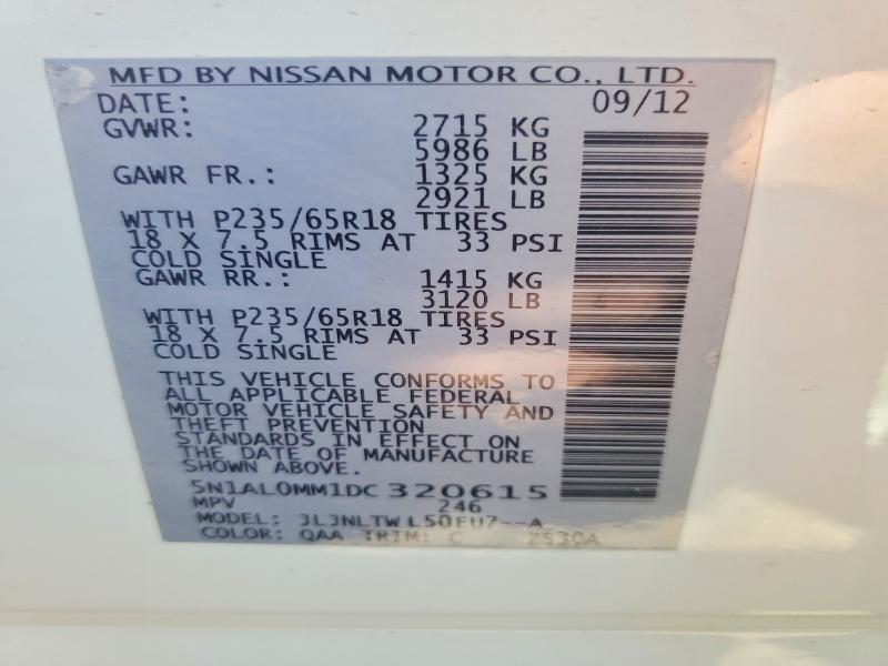 Aukcja sprzedaży 2013 Infiniti Jx35, vin: 5N1AL0MM1DC320615, numer aukcji: 50234766