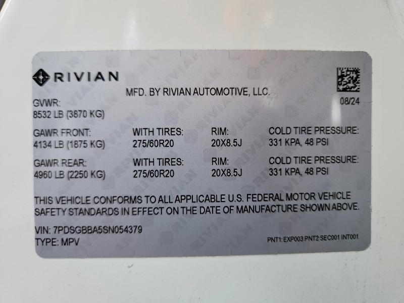 Продажа на аукционе авто 2025 Rivian R1s, vin: 7PDSGBBA5SN054379, номер лота: 48989496