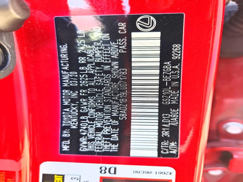 2020 Lexus Es მანქანა იყიდება აუქციონზე, vin: 58ADZ1B19LU071783, აუქციონის ნომერი: 50836966
