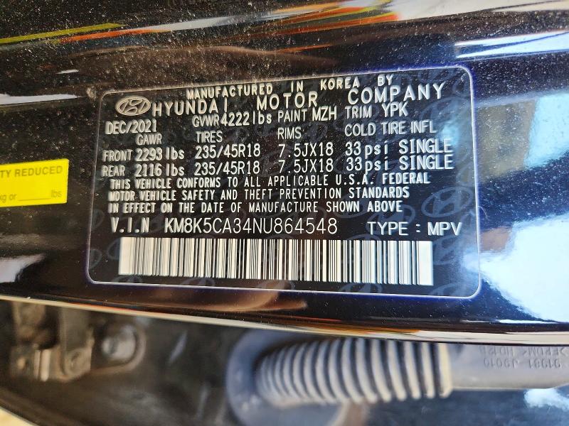 49422086 :رقم المزاد ، KM8K5CA34NU864548 vin ، 2022 Hyundai Kona مزاد بيع
