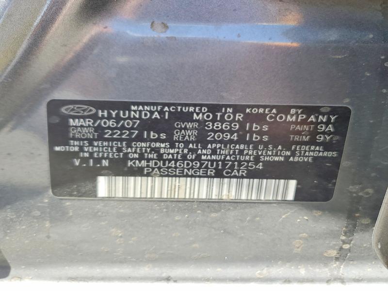 Auction sale of the 2007 Hyundai Elantra, vin: KMHDU46D97U171254, lot number: 51295916