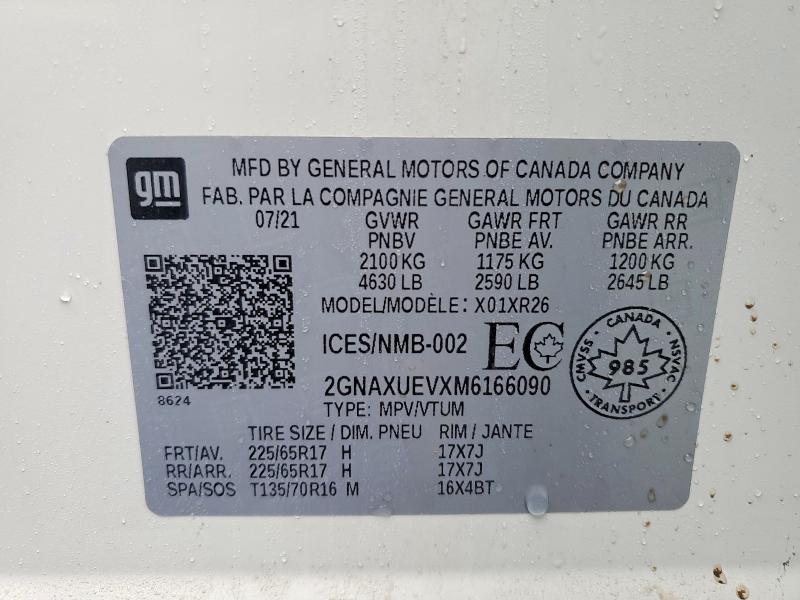 47911246 :رقم المزاد ، 2GNAXUEVXM6166090 vin ، 2021 Chevrolet Equinox مزاد بيع
